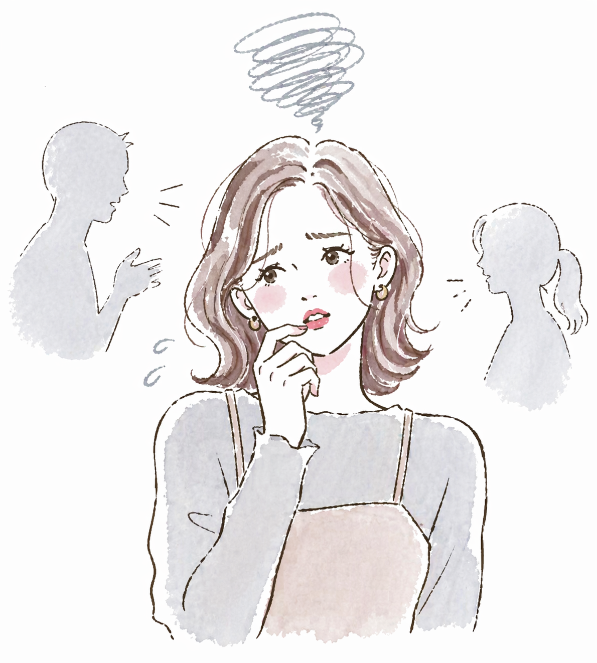 英語に不安を感じる女性のイラスト