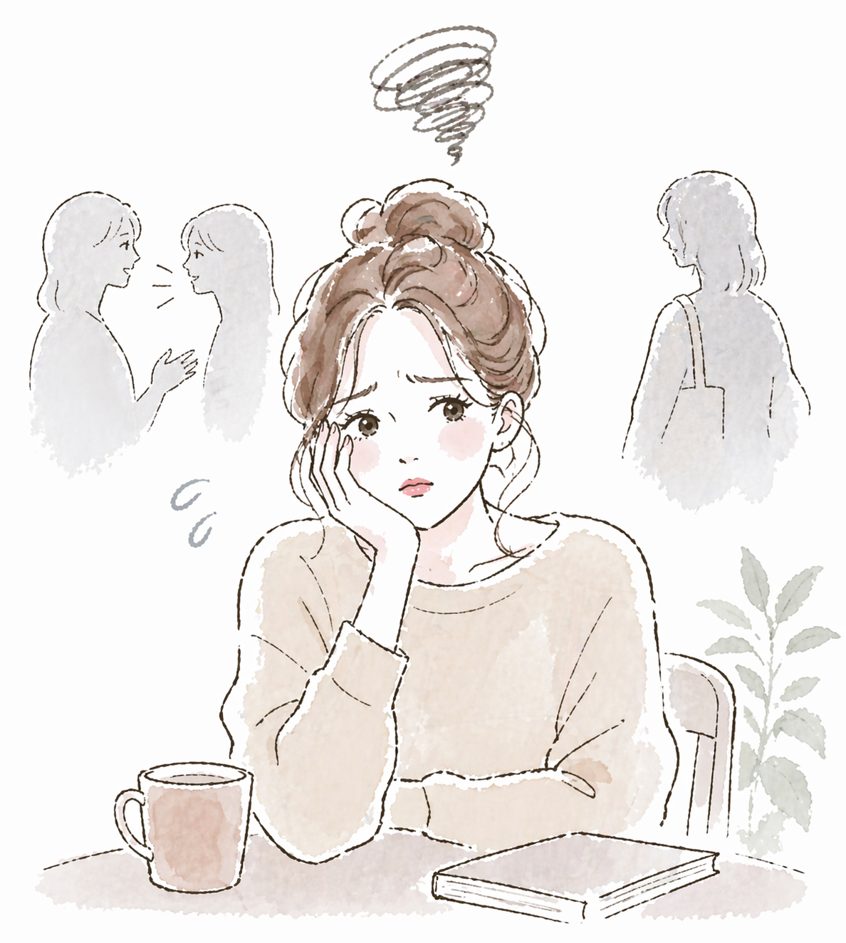 悩む女性のイラスト